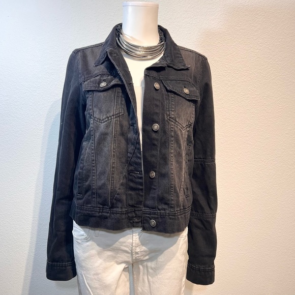 Free People “Rumors” Denim Jean Jacket, Fade Wash Black - Picture 5 of 11